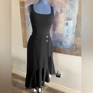 NWT Elegant/Flirty Black Crepe High/Low Ruffle Hem Skirt